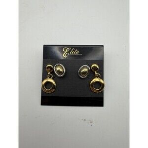 Vintage Elite Earrings 2 Pair Gold Silver Tone Pierced Dangle Stud Original Card